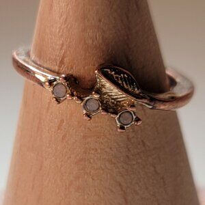 Dainty Iridescent Rhinestone Leaf Wrap Brass Ring Size 6